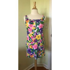 Vintage Jantzen Beach Cover Up Tank tunic Colorful HAWAIIAN Floral POCKETS SMALL